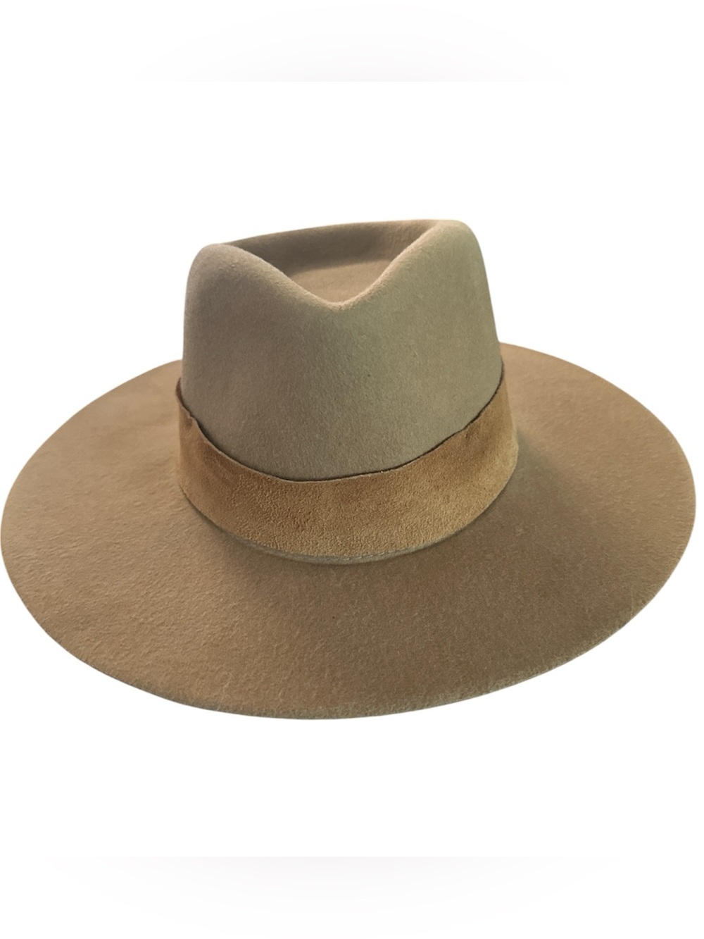 Wyeth  100% Wool Two toned Rancher/ Fedora Hat| Camel Taupe Wide OS